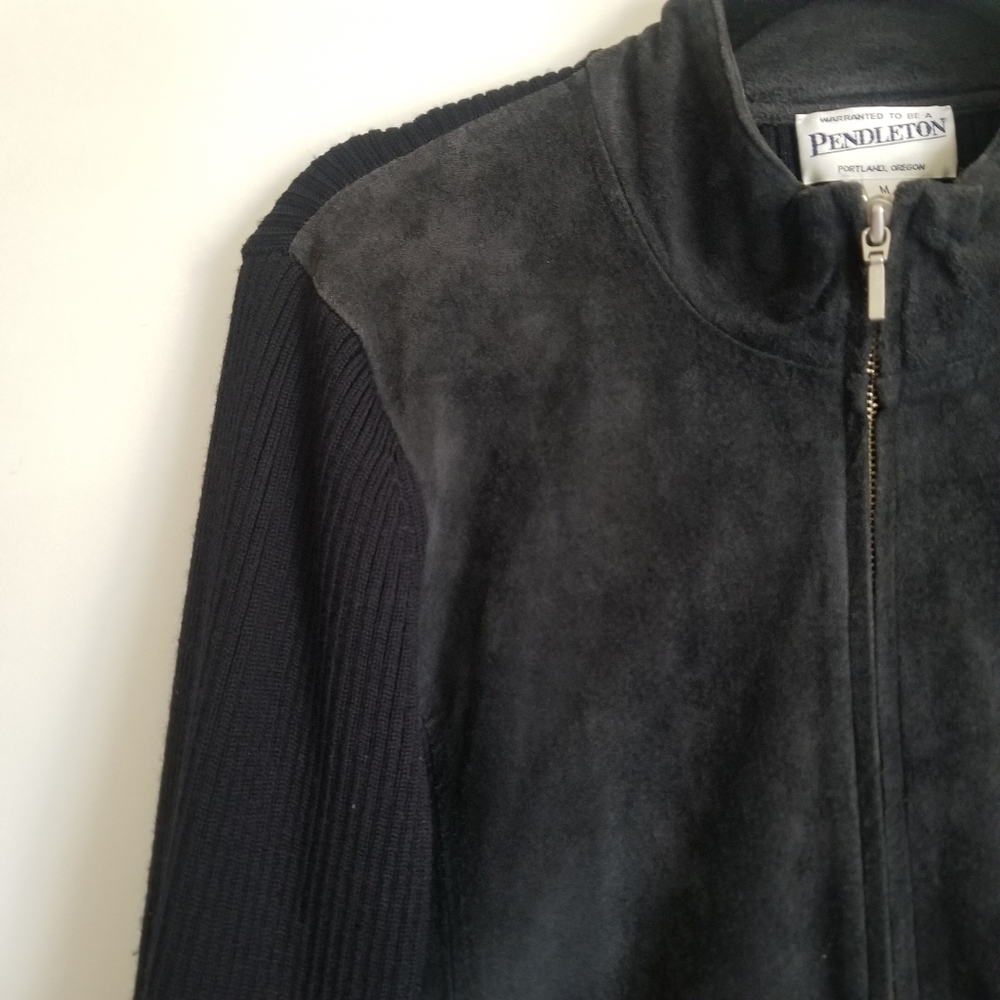 Pendleton Leather Wool Sweater Jacket - image 2